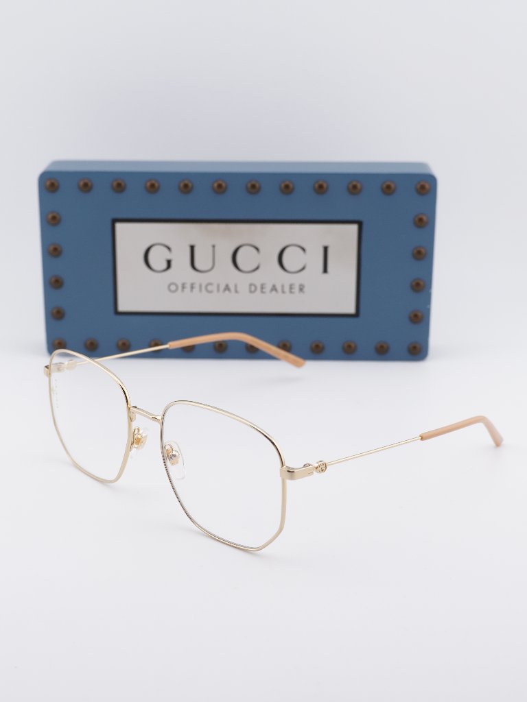 Gucci Gg0396s 001 Square Sunglasses - Gold / Transparent